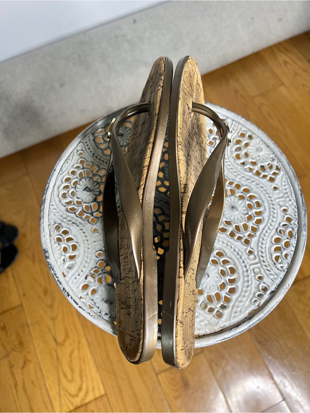 Michael Kors Metallic Bronze Cork-Style Flip Flops - Picture 4 of 5